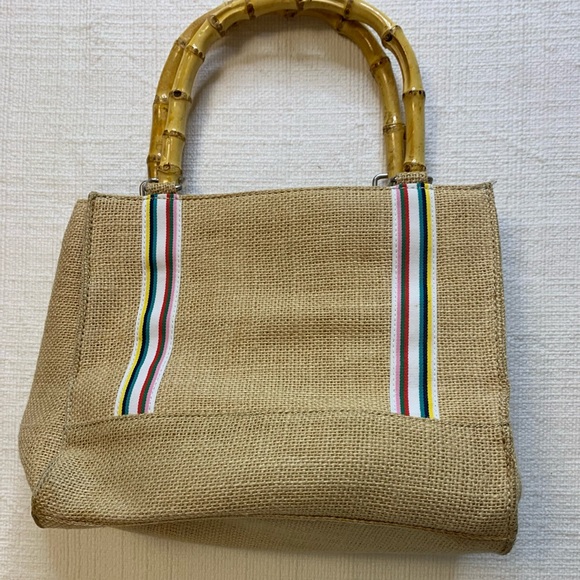 Tommy Hilfiger Tan Jute Tote with Bamboo Handles - Picture 3 of 7